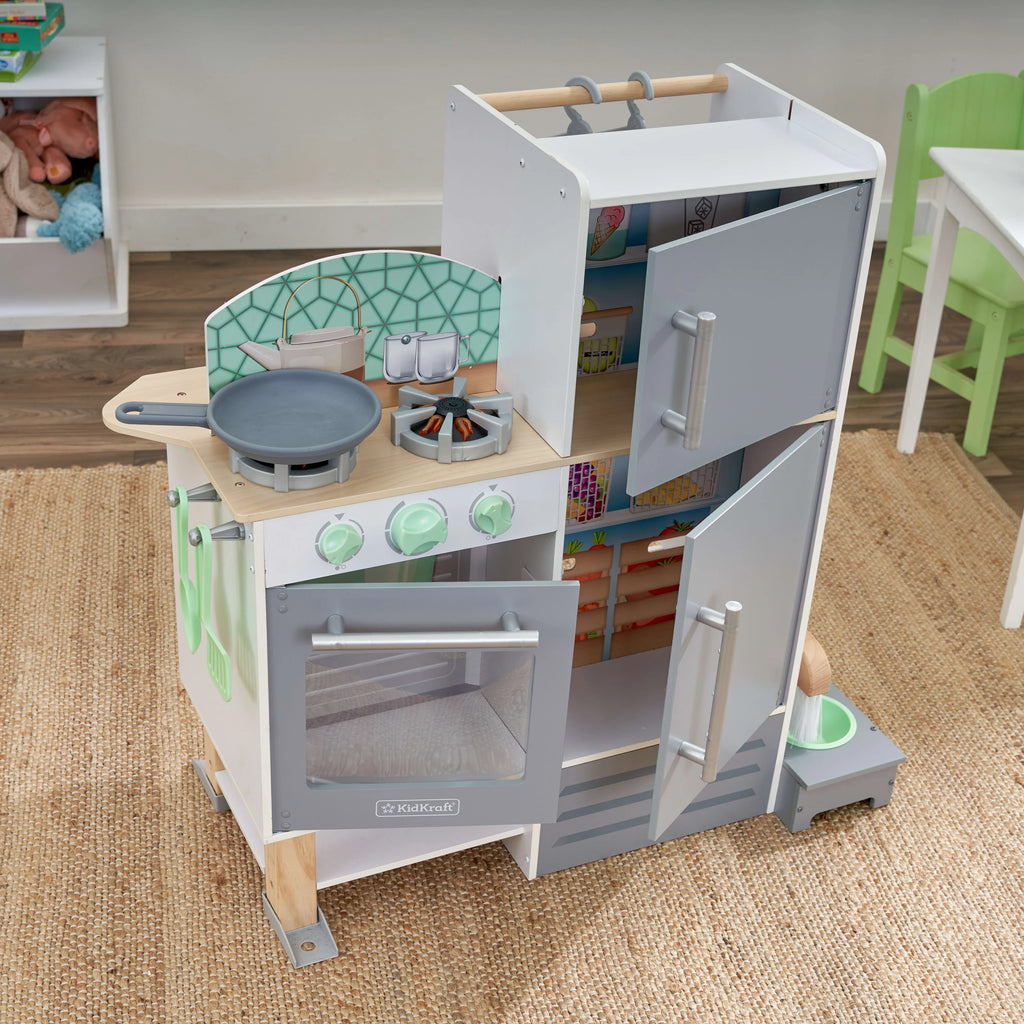 Wooden 2-in-1 Kitchen & Laundry Play Set with 10 Accessories M536