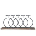 Gray and Brown Wood and Metal Candle Holder with Interlocking 5 Rings W2975