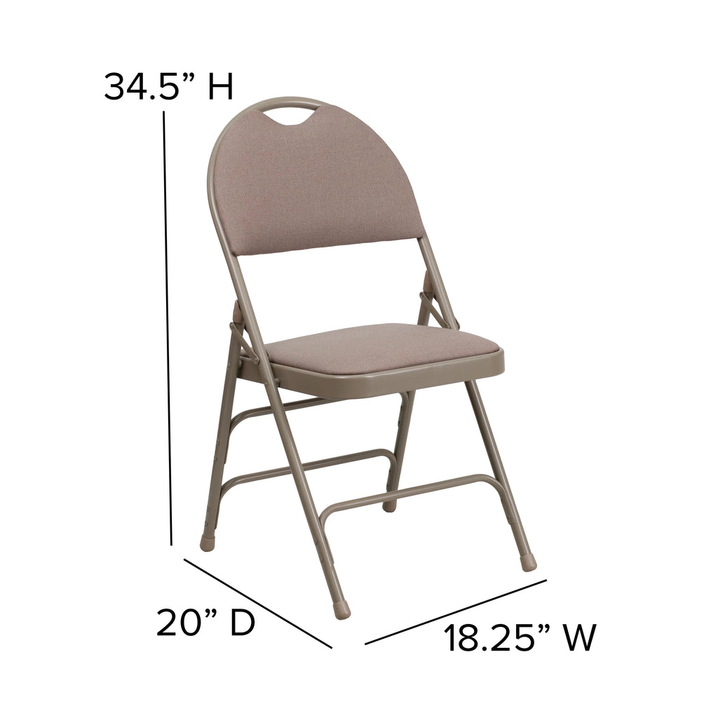 4 Pack Beige Fabric Metal Folding Chair with Easy-Carry Handle G85944
