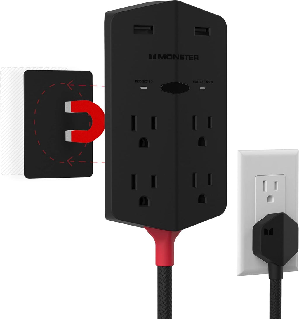 Black Pack of 2 Surge Protector Outlet Extender with 4 AC Outlets U3543