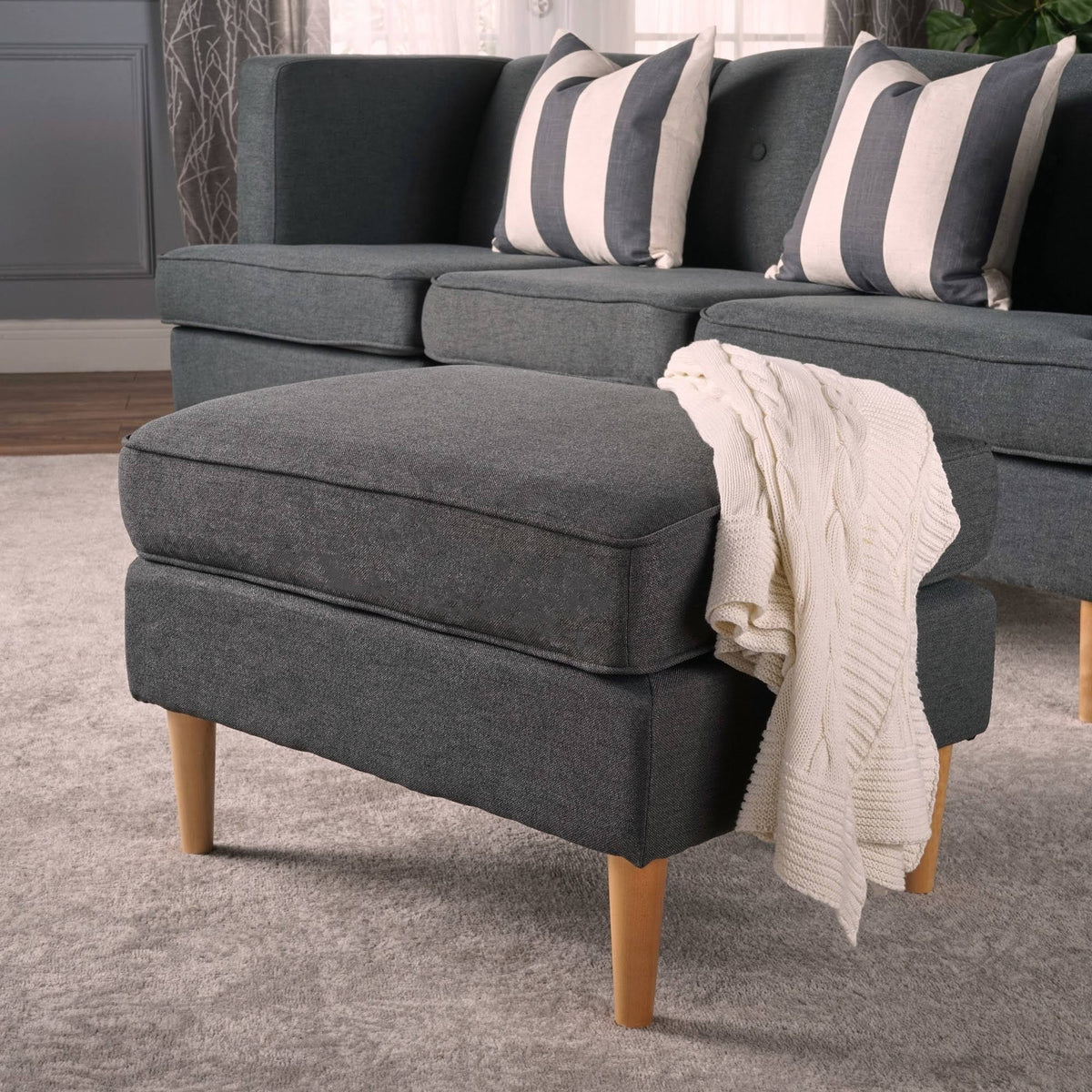 Gray Fabric Ottoman Bench R202