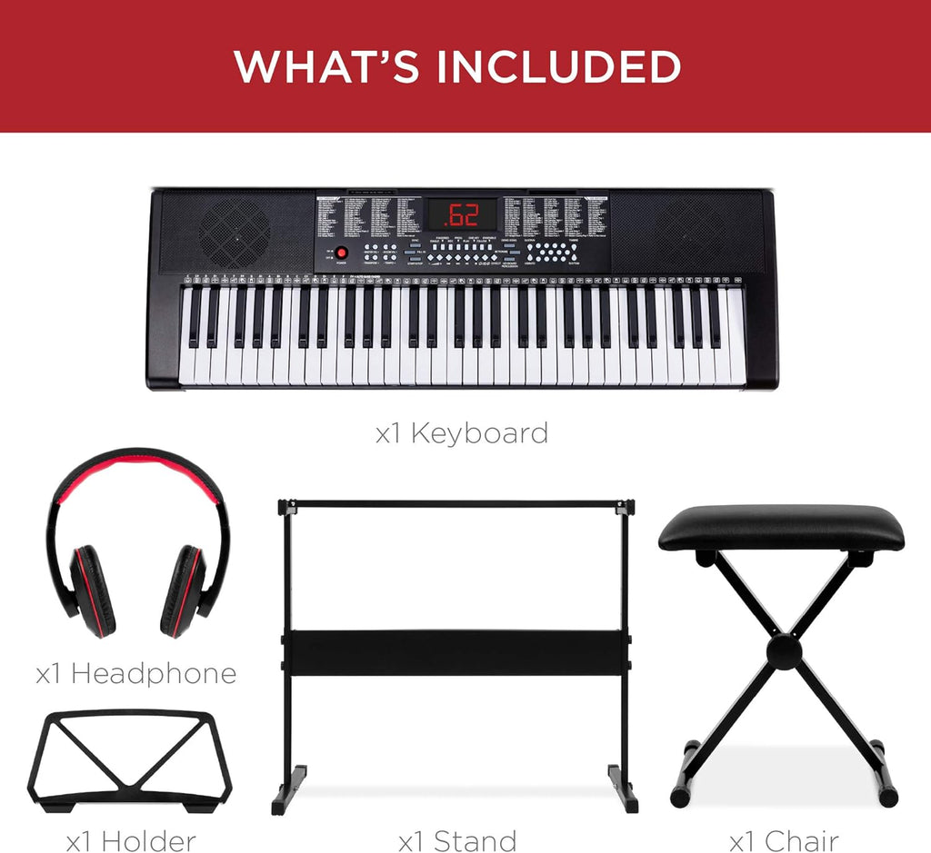 61-Key Electronic Keyboard Set with Stand, Bench, Headphones, Microphone M5637