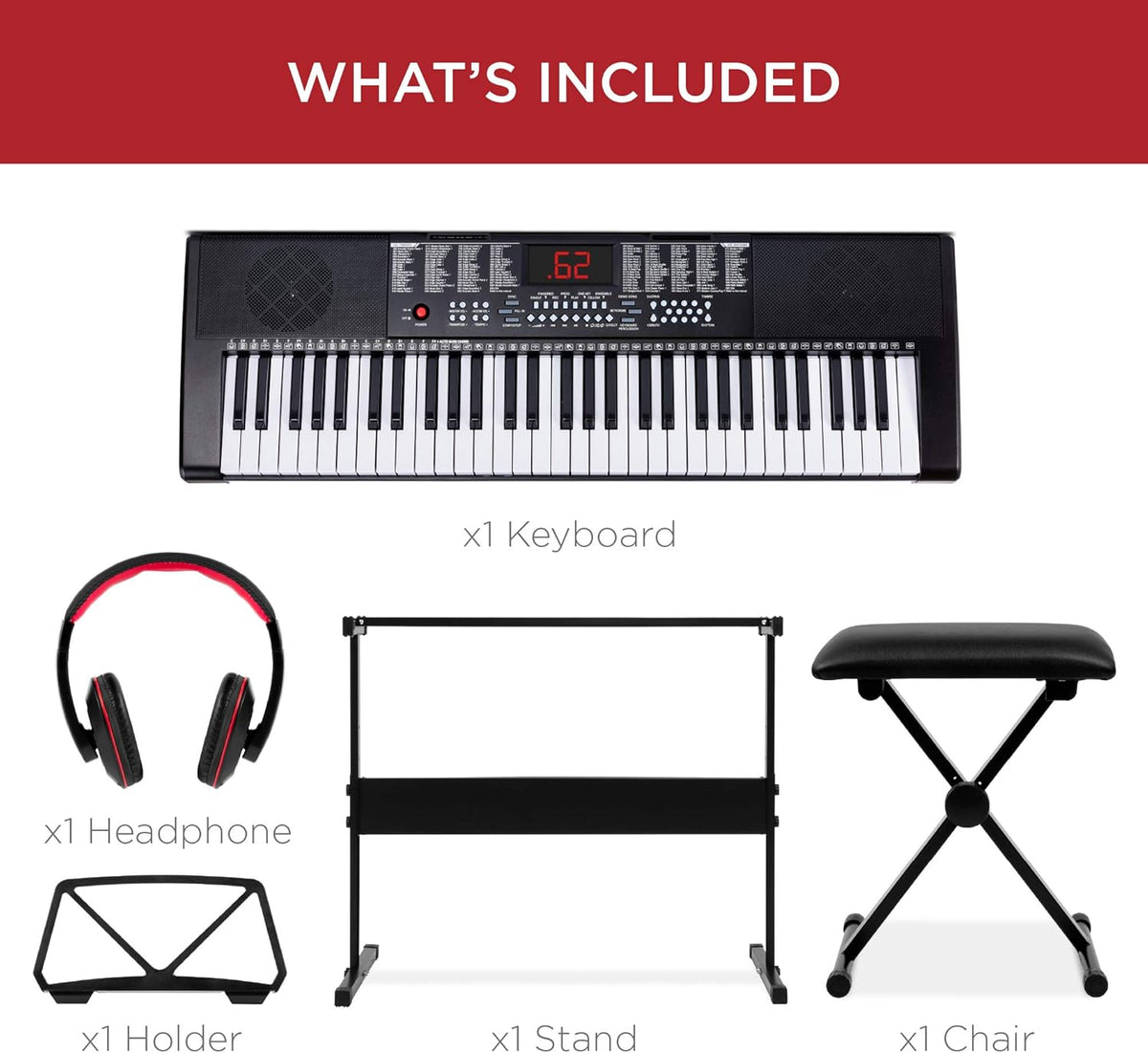 61-Key Electronic Keyboard Set with Stand, Bench, Headphones, Microphone M5637