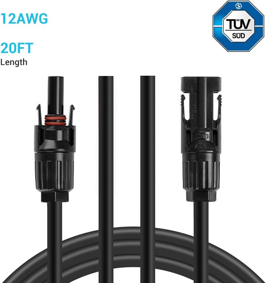 Solar Panel Extension Cable 20 Feet 12AWG with Female and Male Connector Pack of 2 Z930