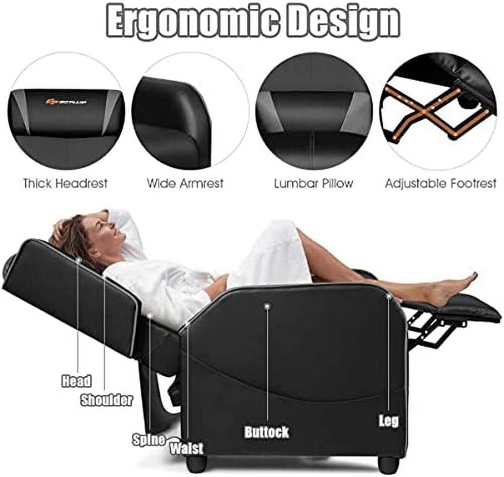 Gray Ergonomic PU Leather Massage Recliner Chair with Footrest & Headrest B1162