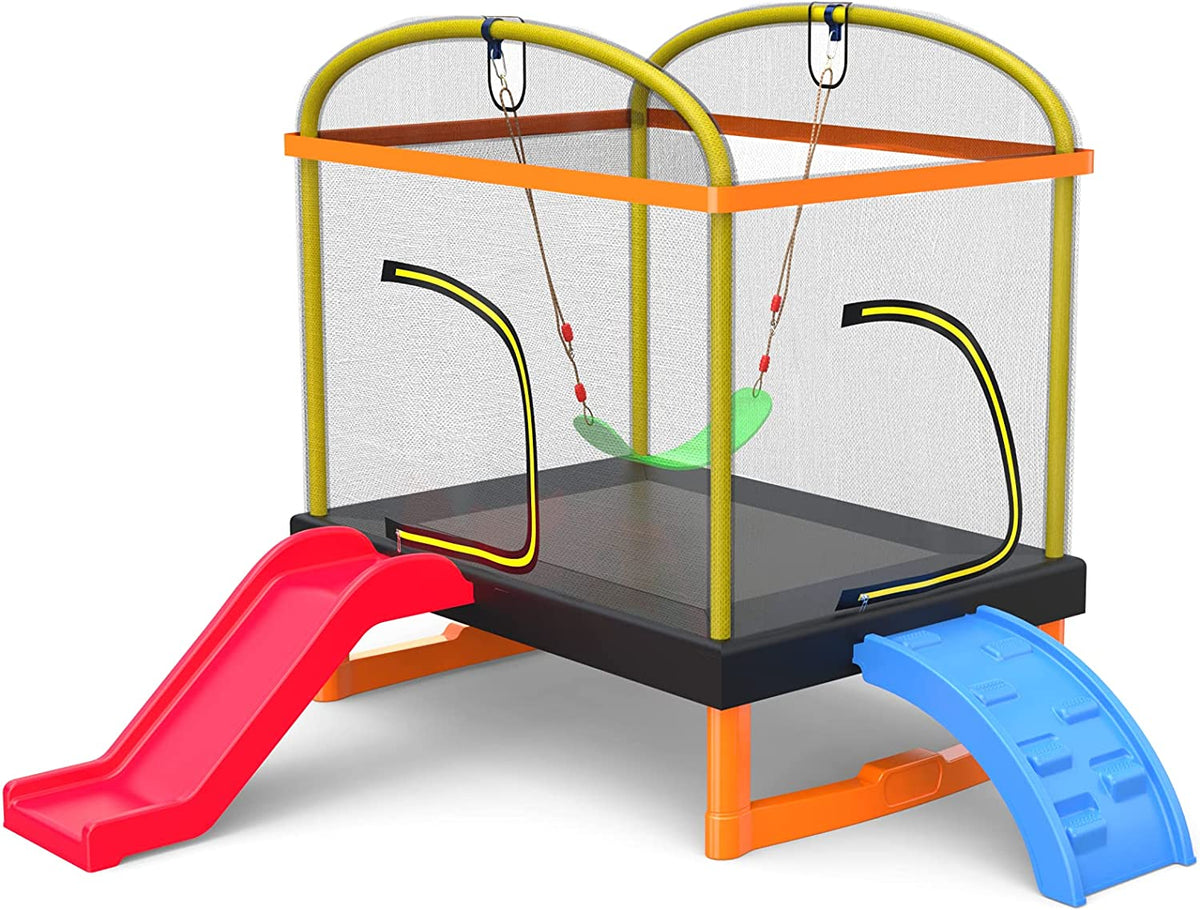 6.5ft 4-in-1 Mini Rectangular Trampoline with Safety Net Enclosure, Padding, Zipper R74002