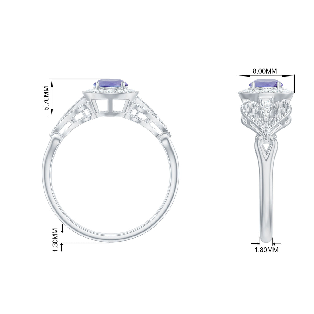 Tanzanite and Diamond Engagement Ring, 925 Sterling Silver, US 4.00 D895