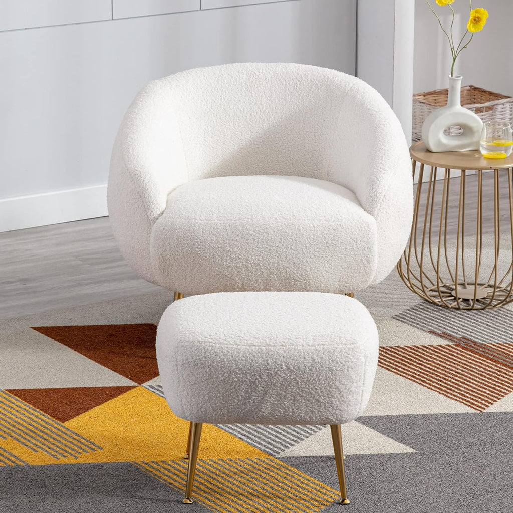 Modern Comfy Leisure Accent Chair With Ottoman Teddy Short Plush Particle Velvet Sofa Armchair B33501