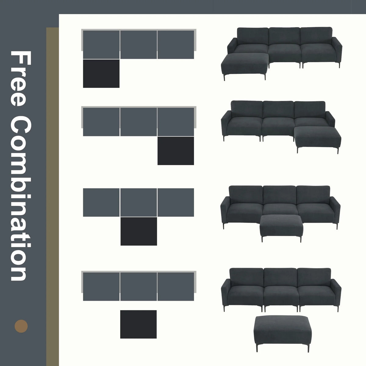 Modern L-Shaped Sectional Sofa with Convertible Ottoman Y765