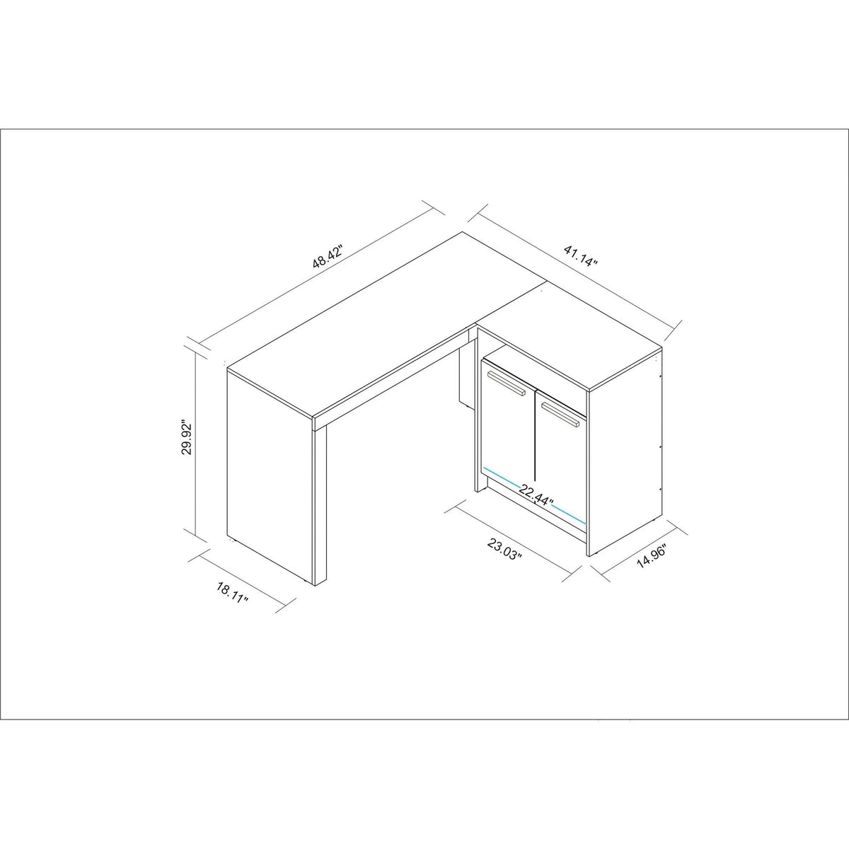 White L-Shaped Office Desk with Cabinet H6551