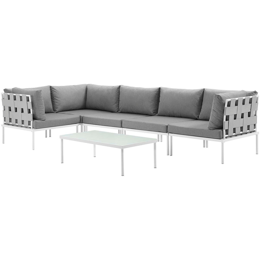 6 Piece White Gray Outdoor Aluminum Sectional Sofa Set S267458