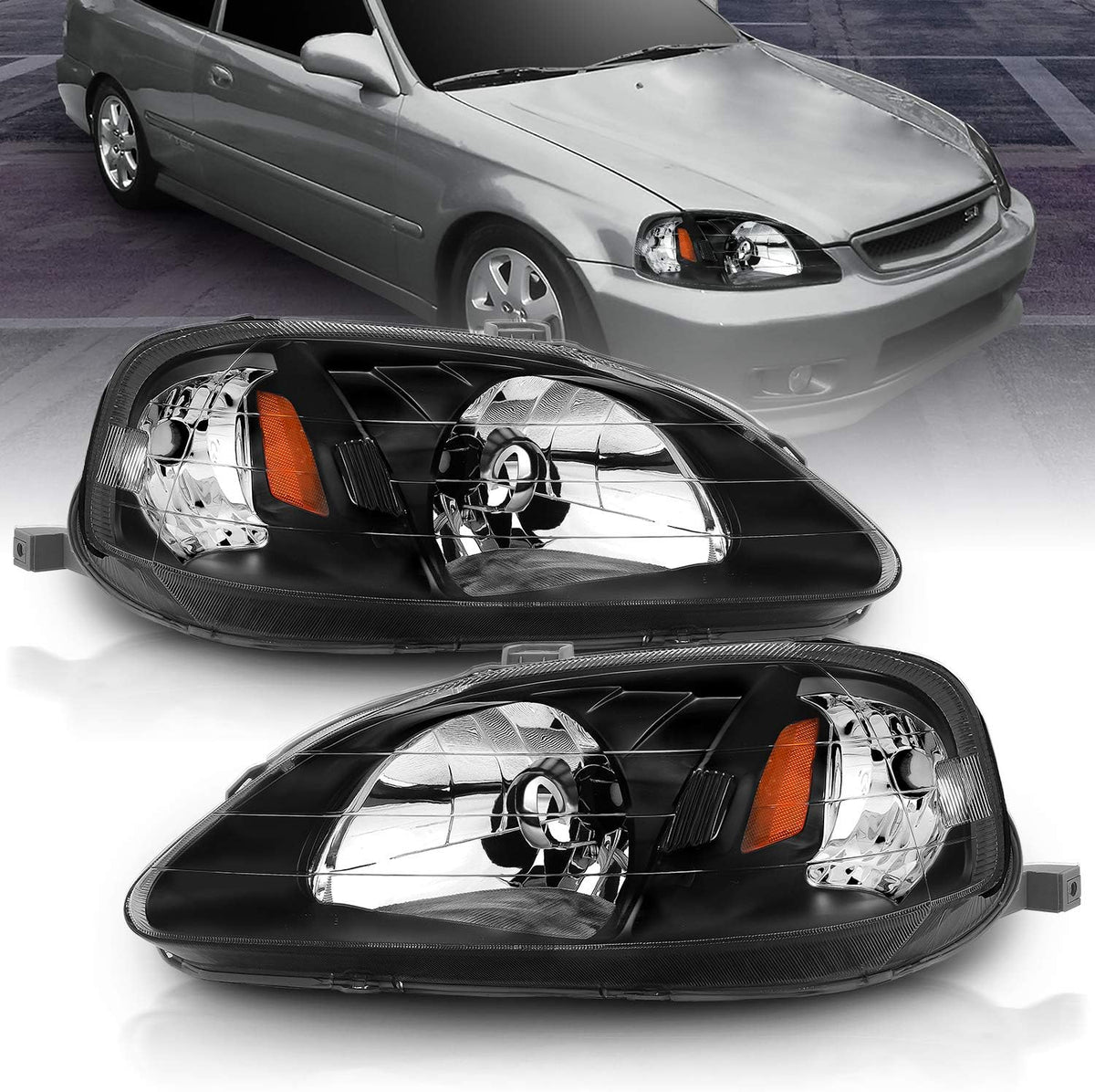 Chrome Replacement Headlights Set for Honda Civic Y11270