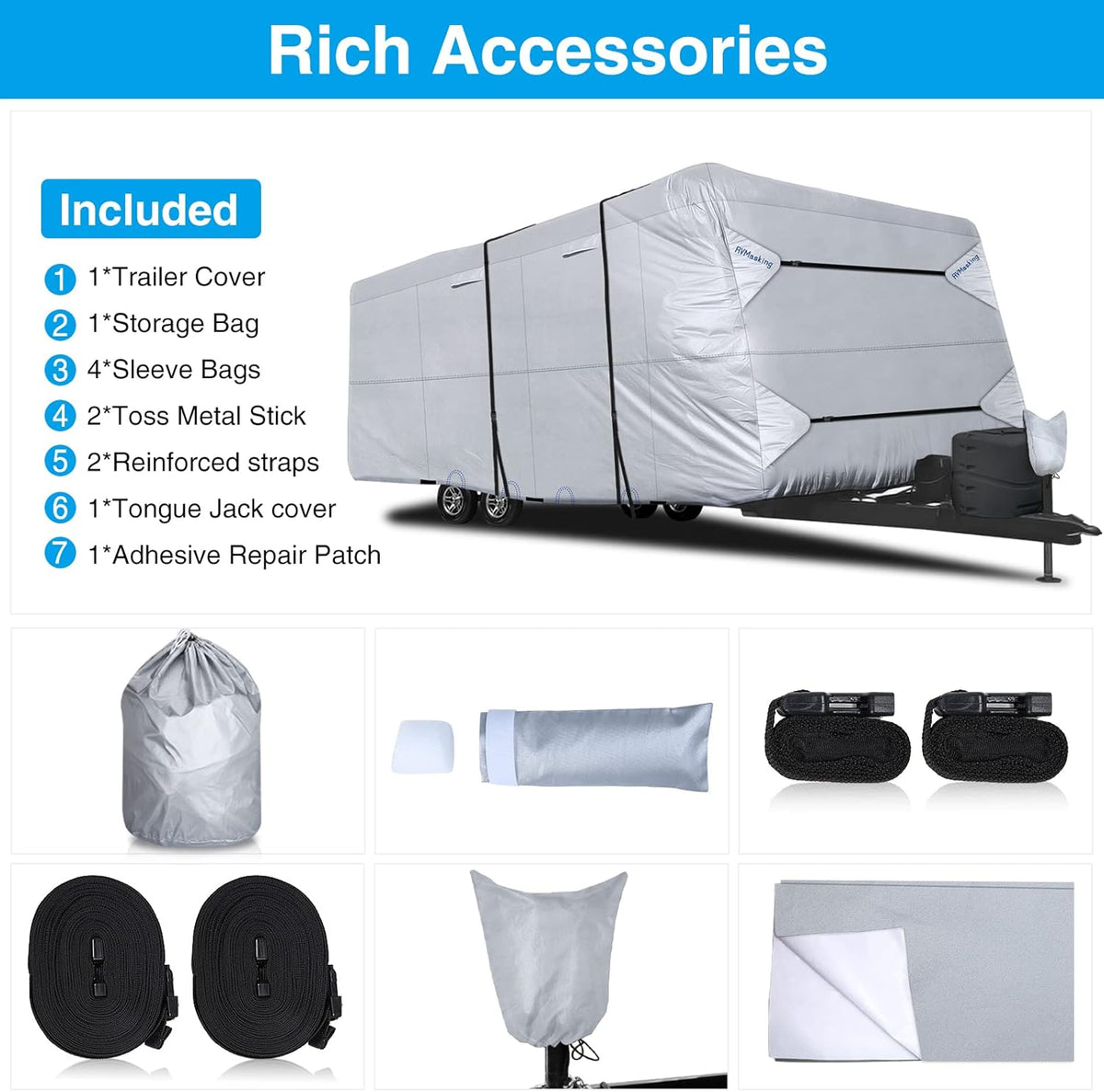Rip-Stop RV Cover Fits 15'1" - 18' Long Motorhome, Waterproof Camper Cover with Gutter Covers L43511