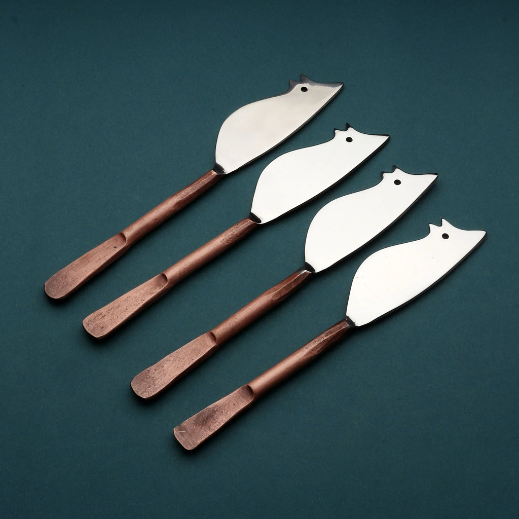 Copper Antique Mouse Cheese Knife 4 Pcs Set W74029