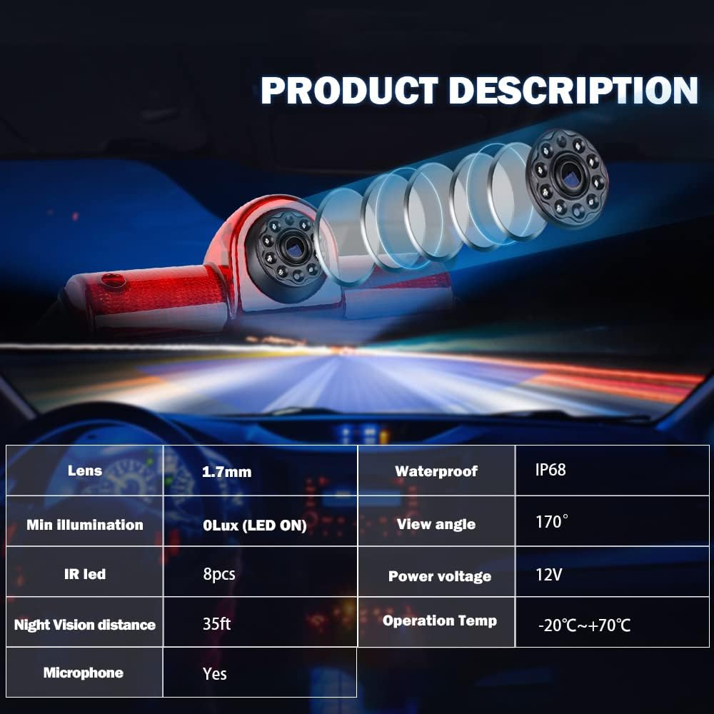 Rear View Backup Camera with Third Brake Light Waterproof Night Vision Reverse Camera Built-in Microphone Pack of 2 X85820