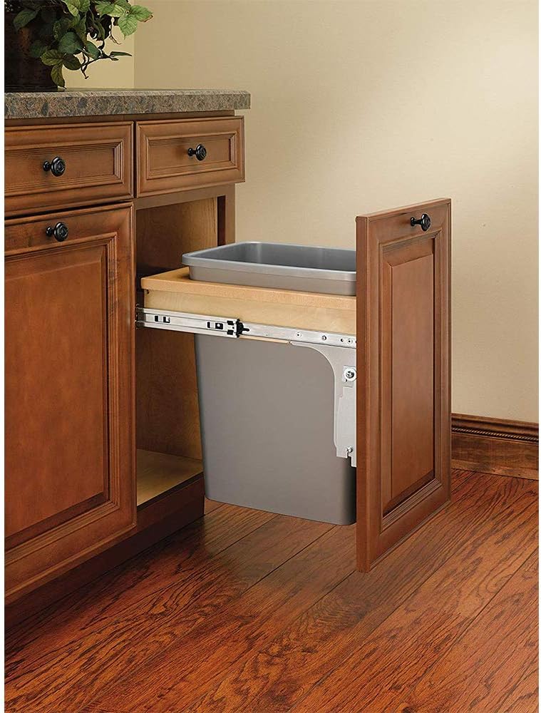 35-Quart Top Mount Pullout Kitchen Waste Trash Container Bin for 12 Inch Wide Cabinet, Silver V671