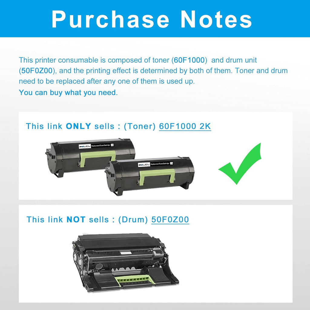 Compatible Toner Cartridge Replacement for Lexmark 60F1000 (2-Pack Black) R82616