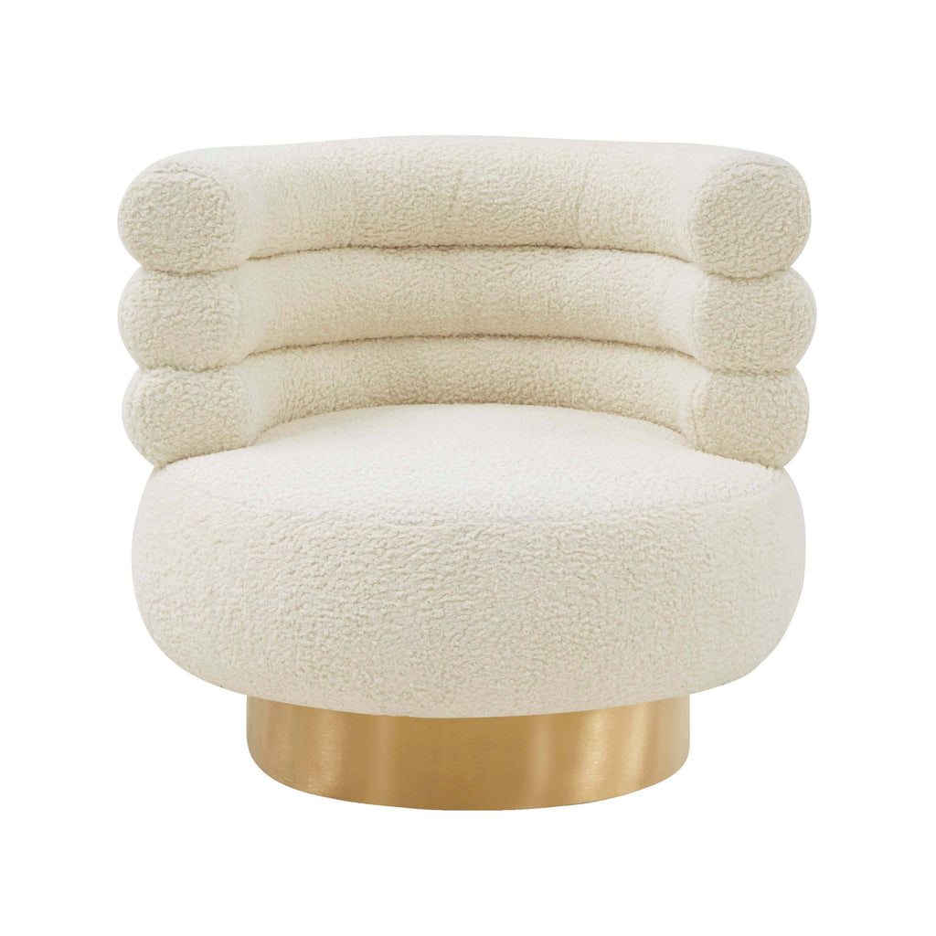 Cream Faux Shearling Swivel Chair I628