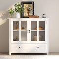 White Storage Cabinet with Double Glass Doors and Drawer D96206