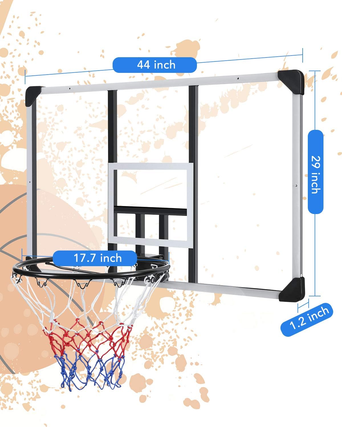 44 Inch Shatterproof Polycarbonate Basketball Backboard with Rim D87034