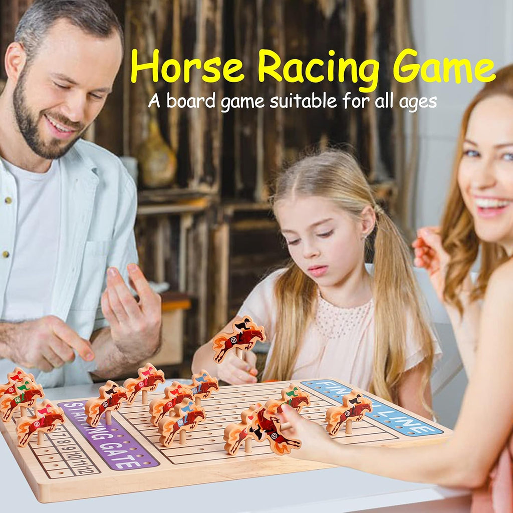 Wooden Horse Racing Game with 11 Durable Horses Dice & Cards B677