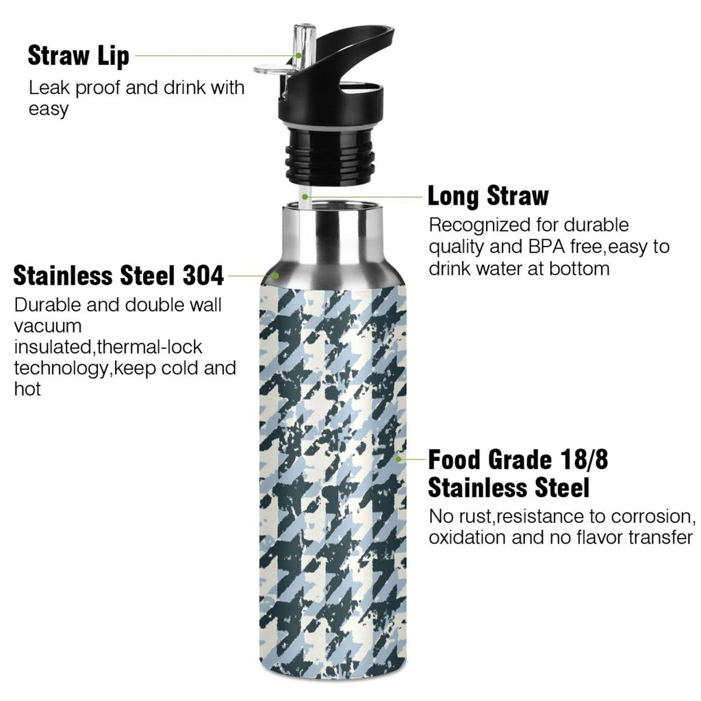 Blue Black Houndstooth Stainless Steel Insulated Water Bottle B89688