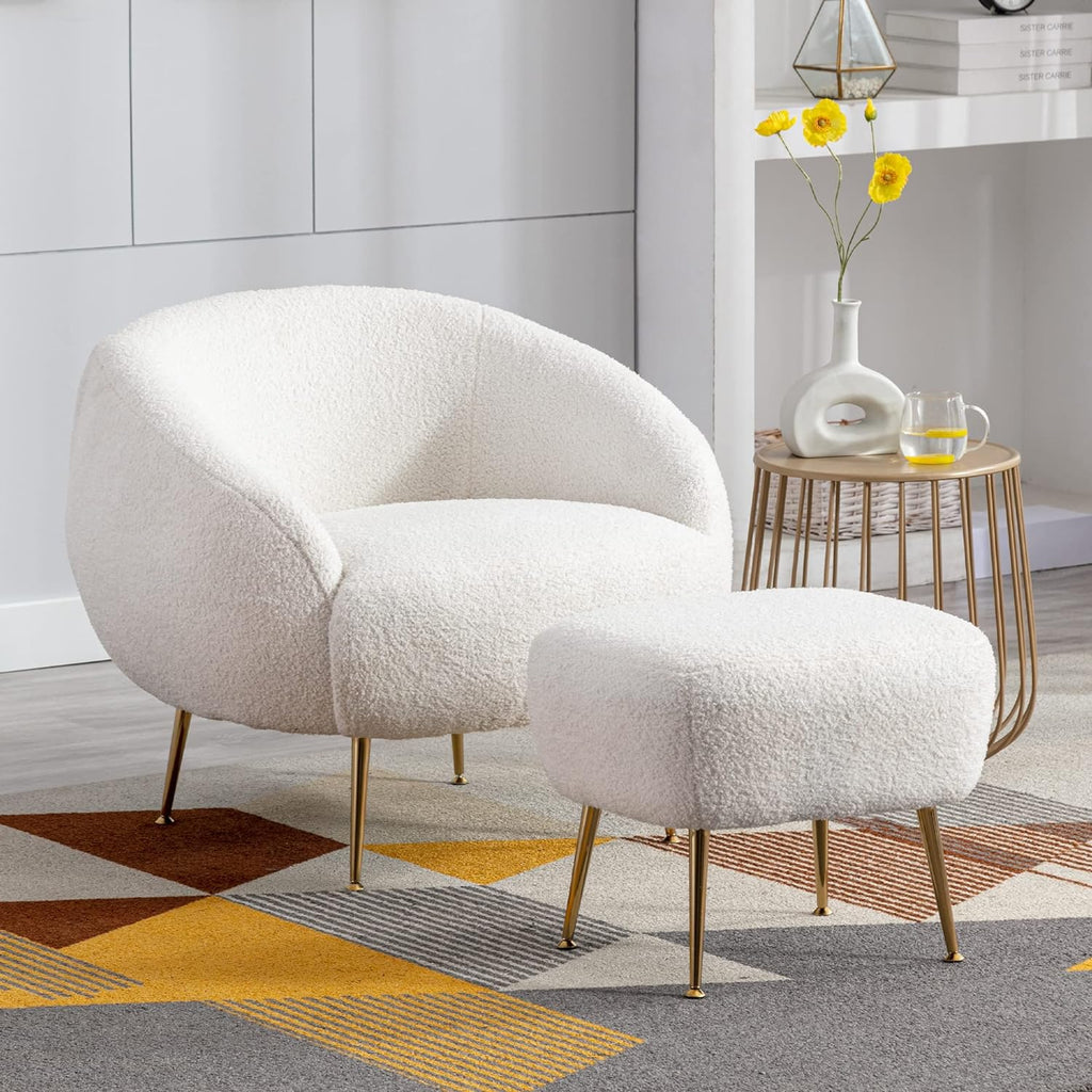 Modern Comfy Leisure Accent Chair With Ottoman Teddy Short Plush Particle Velvet Sofa Armchair B33501