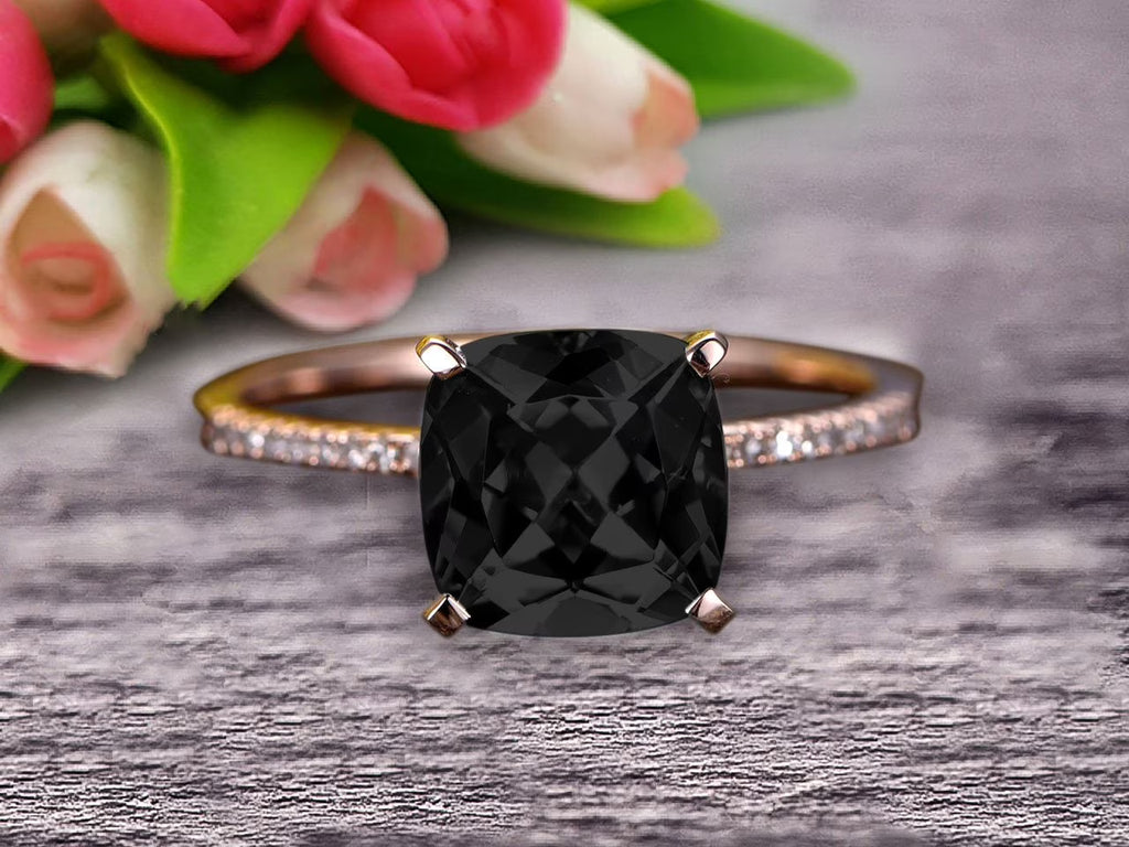 Art Deco Cushion Cut Black Diamond Moissanite Wedding Engagement Ring M7586