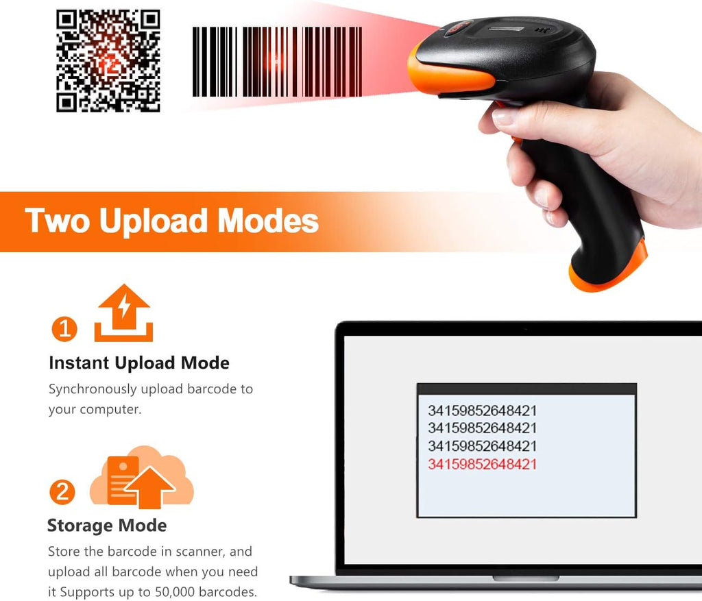 2D QR Barcode Scanner with Stand, Bluetooth & 2.4GHz Wireless & USB Wired, Pack of 2 Y545