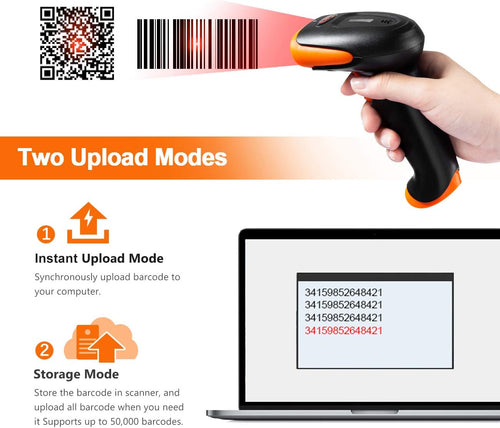 2D QR Barcode Scanner with Stand, Bluetooth & 2.4GHz Wireless & USB Wired, Pack of 2 Y545