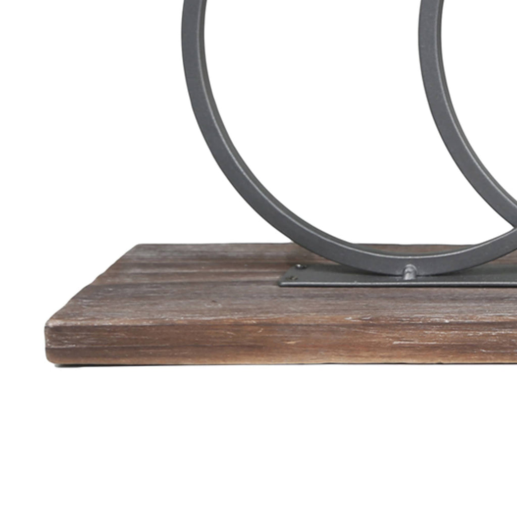 Gray and Brown Wood and Metal Candle Holder with Interlocking 5 Rings W2975