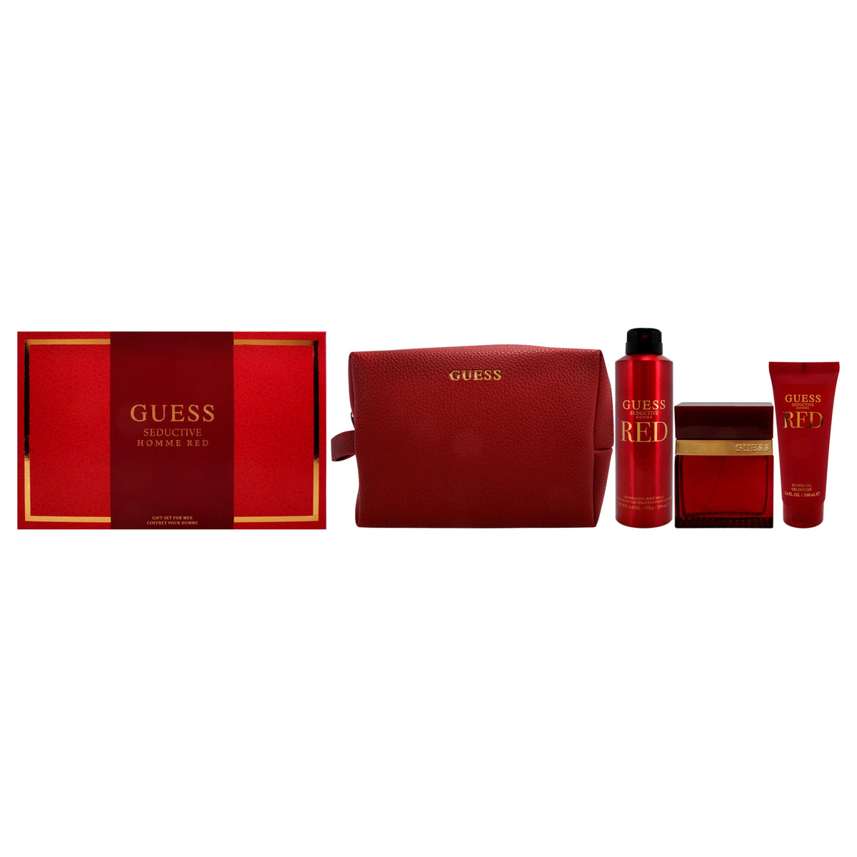 4 Pc Gift Set 3.4oz EDT Spray, 6oz Body Spray, 3.4oz Shower Gel, Pouch G7403