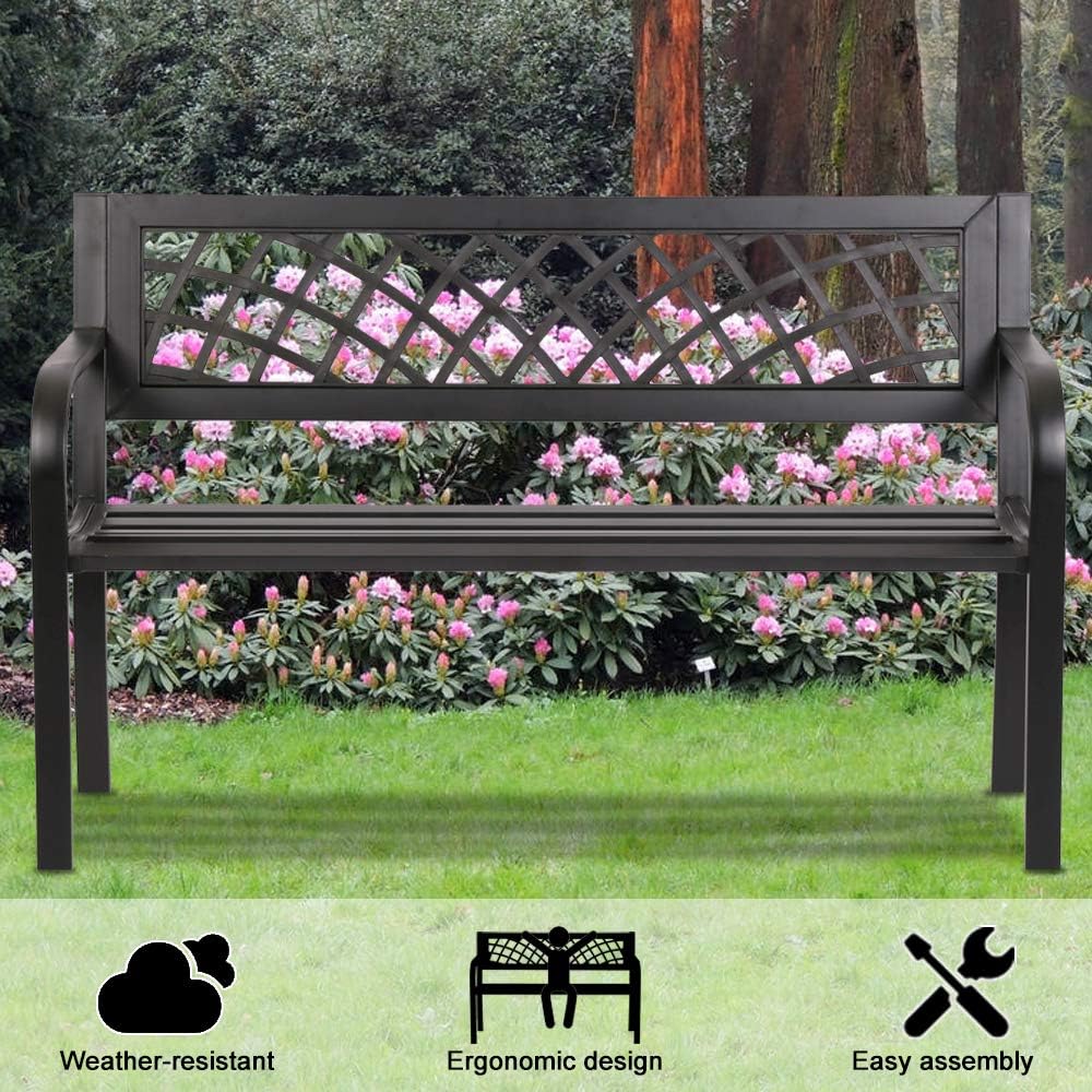Black Metal Cast Iron Patio Bench with Armrests L328