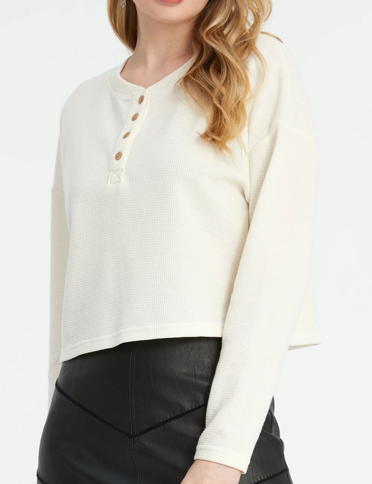 Oversized Long Sleeve Crop Top Waffle Ribbed F89179