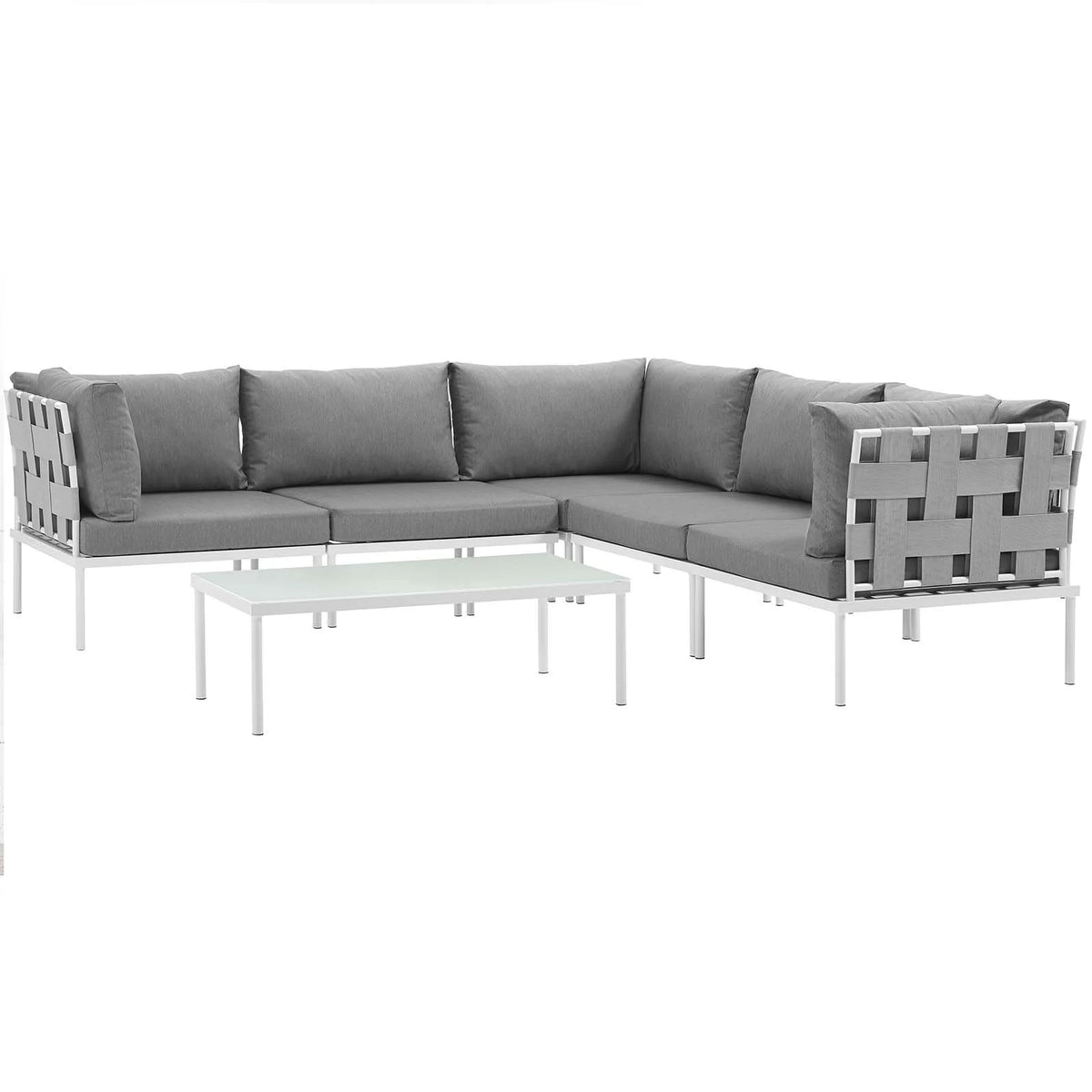6 Piece White Gray Outdoor Aluminum Sectional Sofa Set S267458