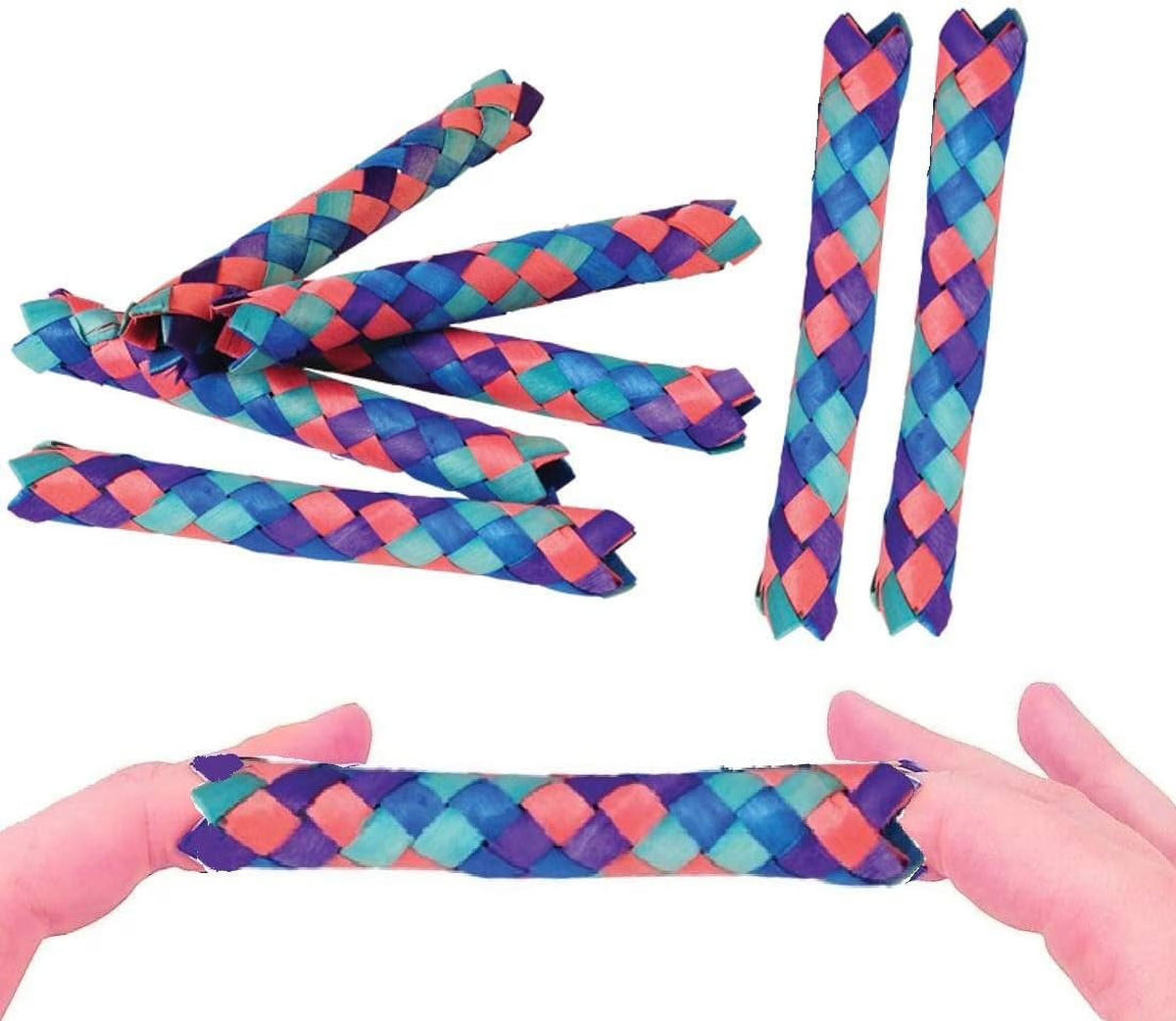 24 Pack Bamboo Chinese Finger Traps (5") Multi Color P5220