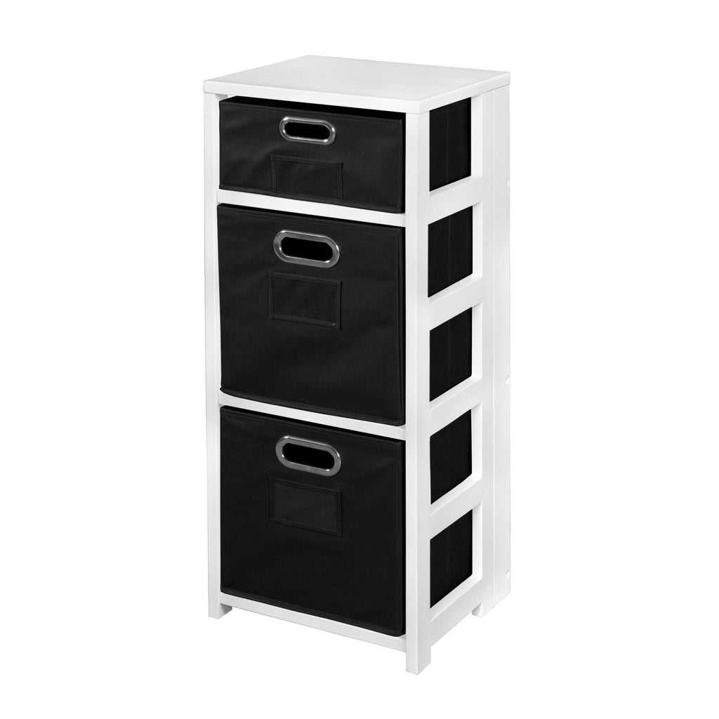 White/Black Folding Bookcase with Fabric Bins P7931