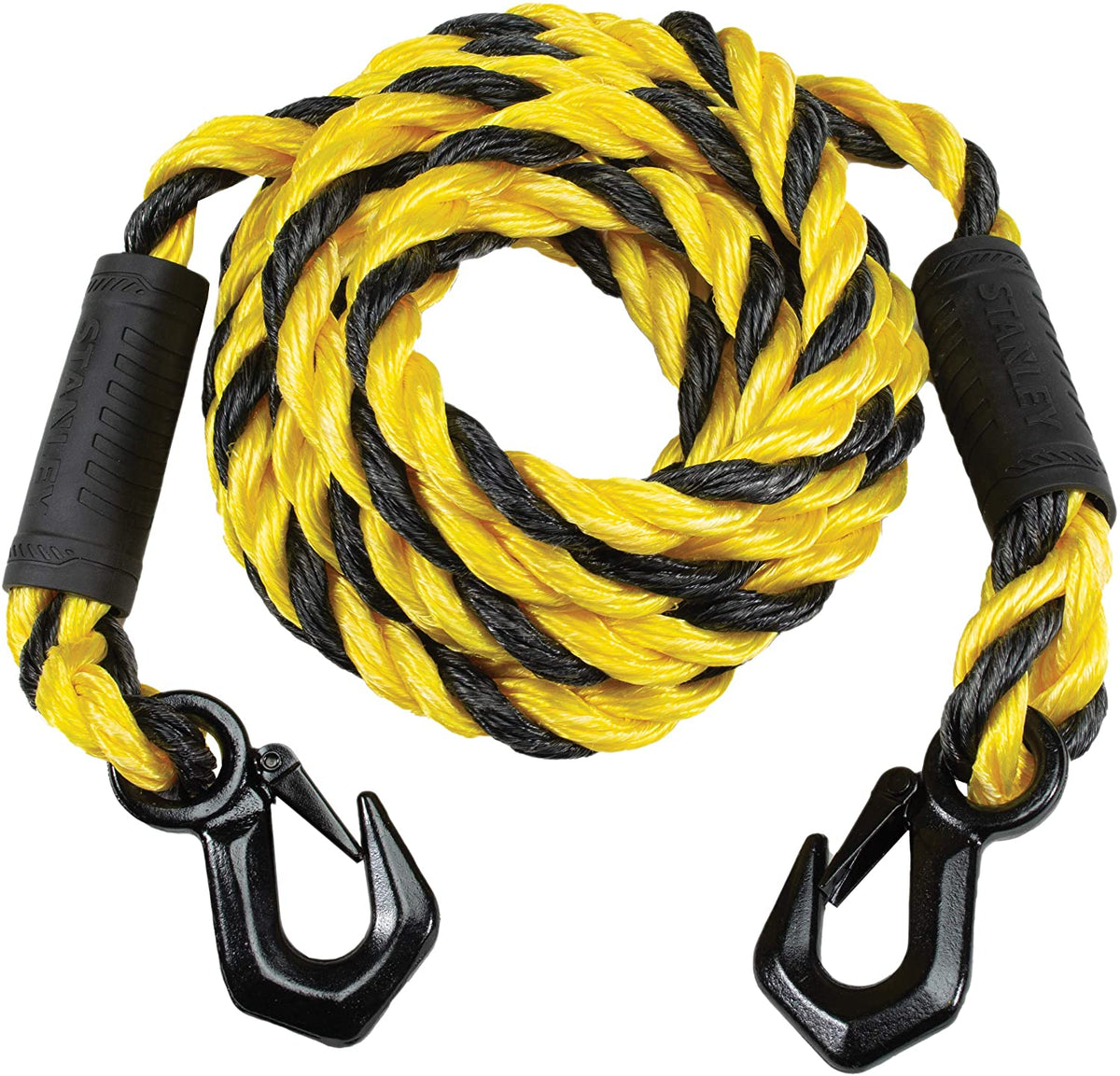 Black/Yellow 5/8" x 15' Poly-Blend Braided Tow Rope with Heavy Duty Tri-Hook N4823