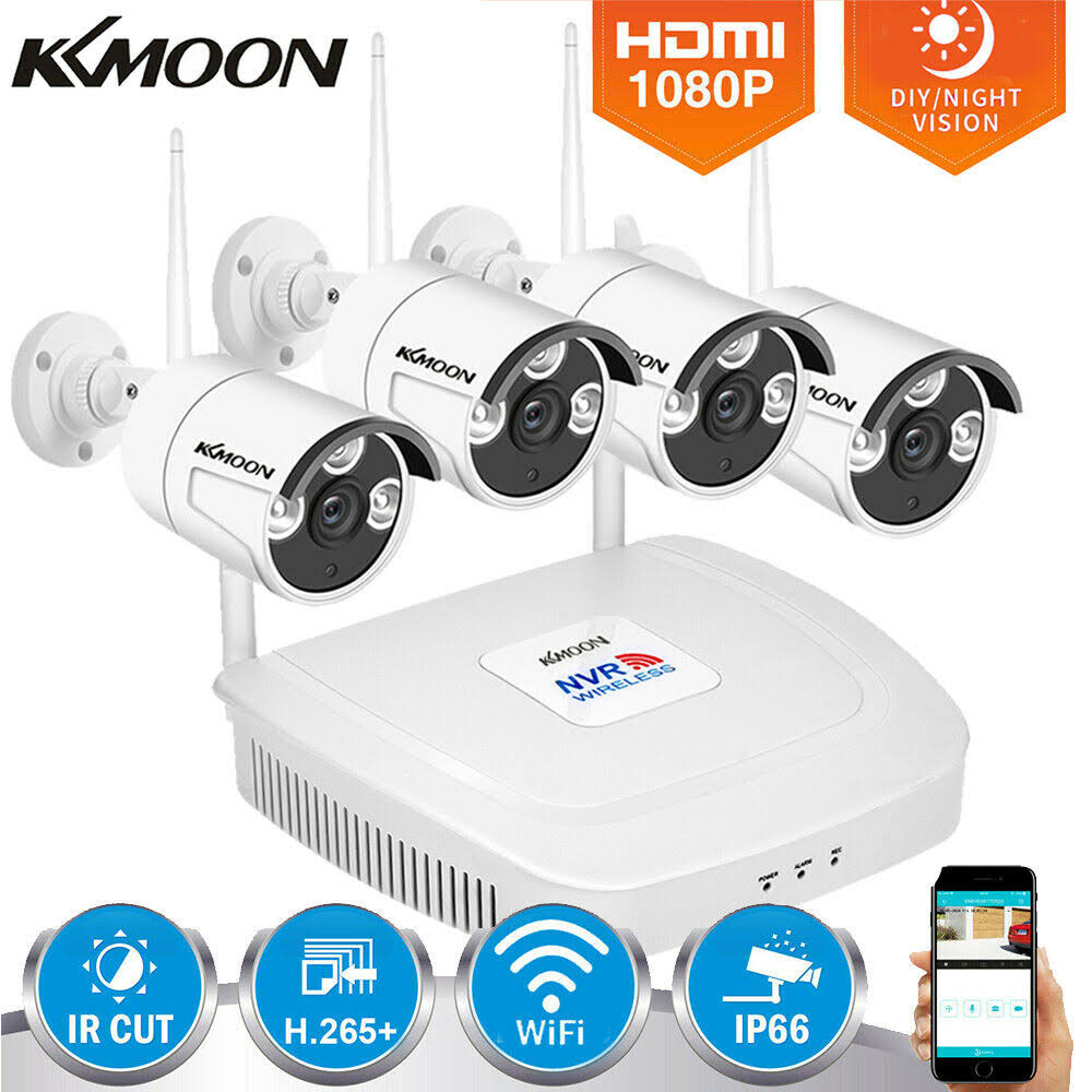 4CH 1080p Wireless WiFi Outdoor Security IP Camera System NVR Kit L3491
