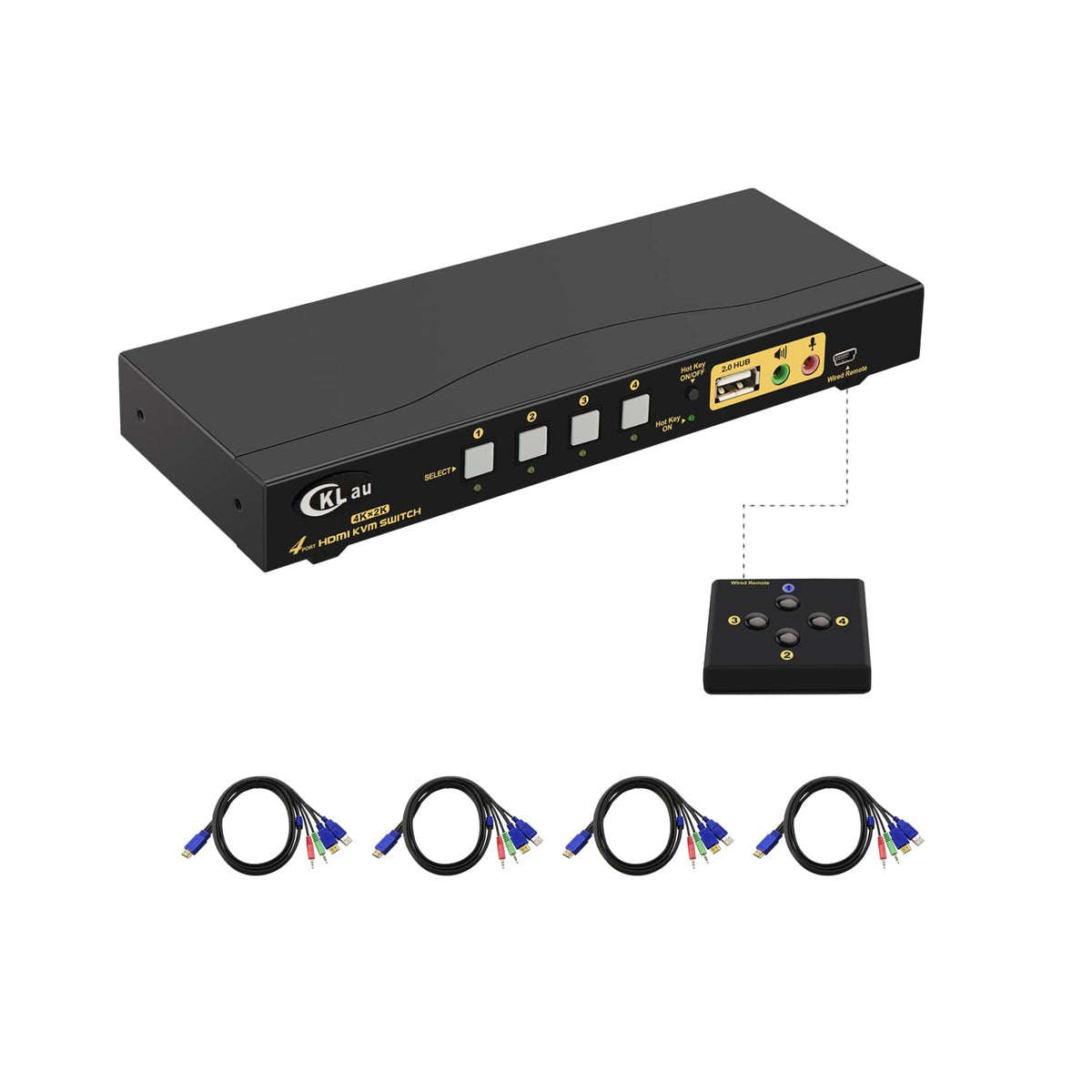 KVM Switch HDMI 4 Port with USB Hub, Audio and 4 KVM Cables P53494
