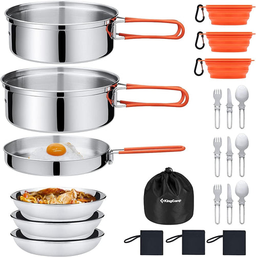 17/25pcs Stainless Steel Camping Cookware Mess Kit with Folding Knife Fork Z485324