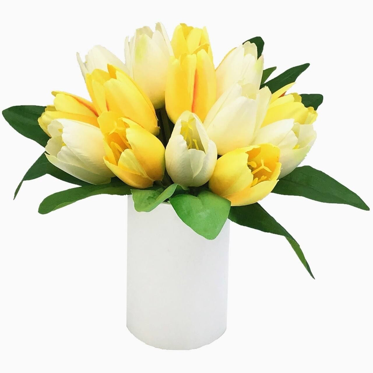 Cream Silk Tulips in White Ceramic Vase V763