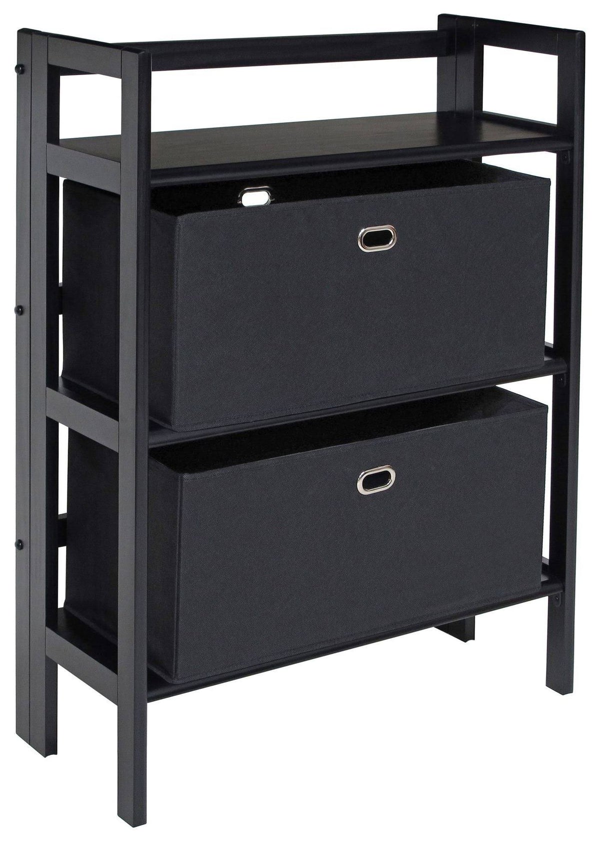 Black 3-Pc Folding Bookcase with Fabric Basket R7549