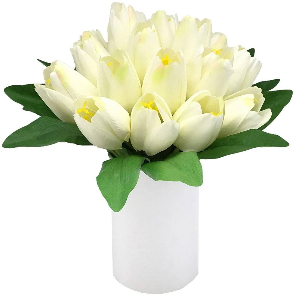 Cream Silk Tulips in White Ceramic Vase V763