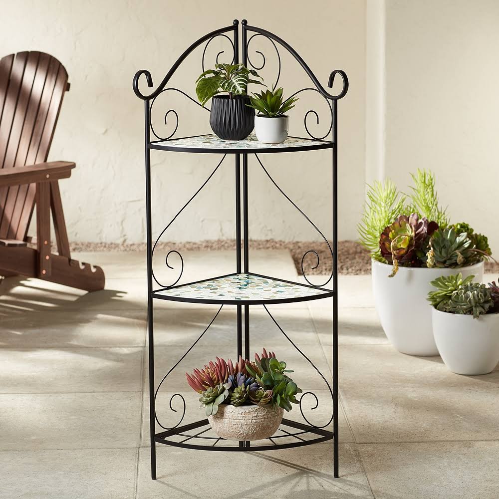 Black Iron Three Shelf Plant Stand W93753