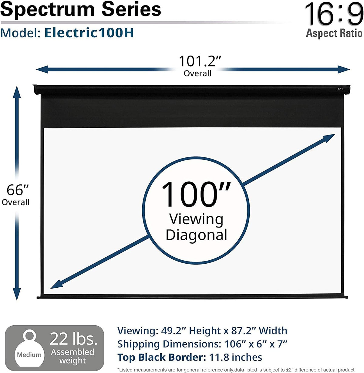 Electric Motorized Projector Screen 100 inch 16:9 to 95" 2.35:1 Black G64369