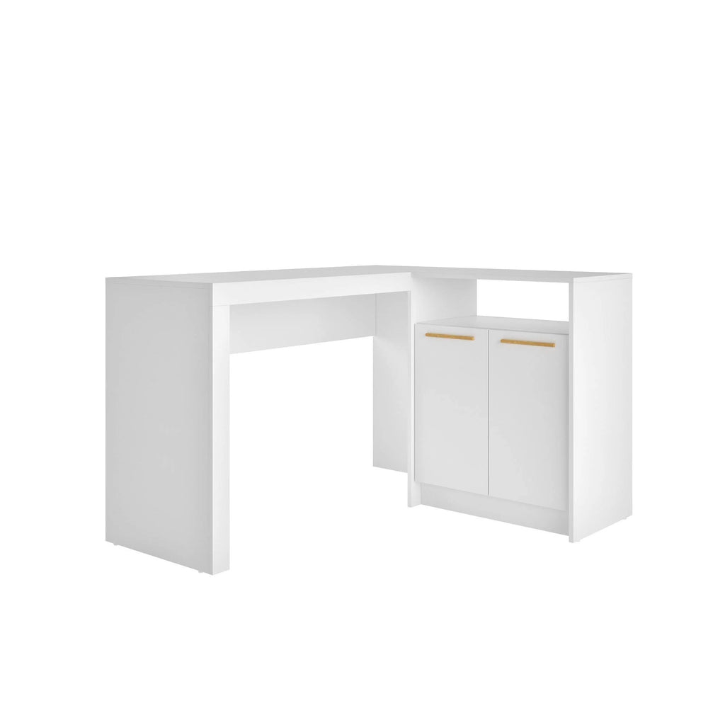 White L-Shaped Office Desk with Cabinet H6551