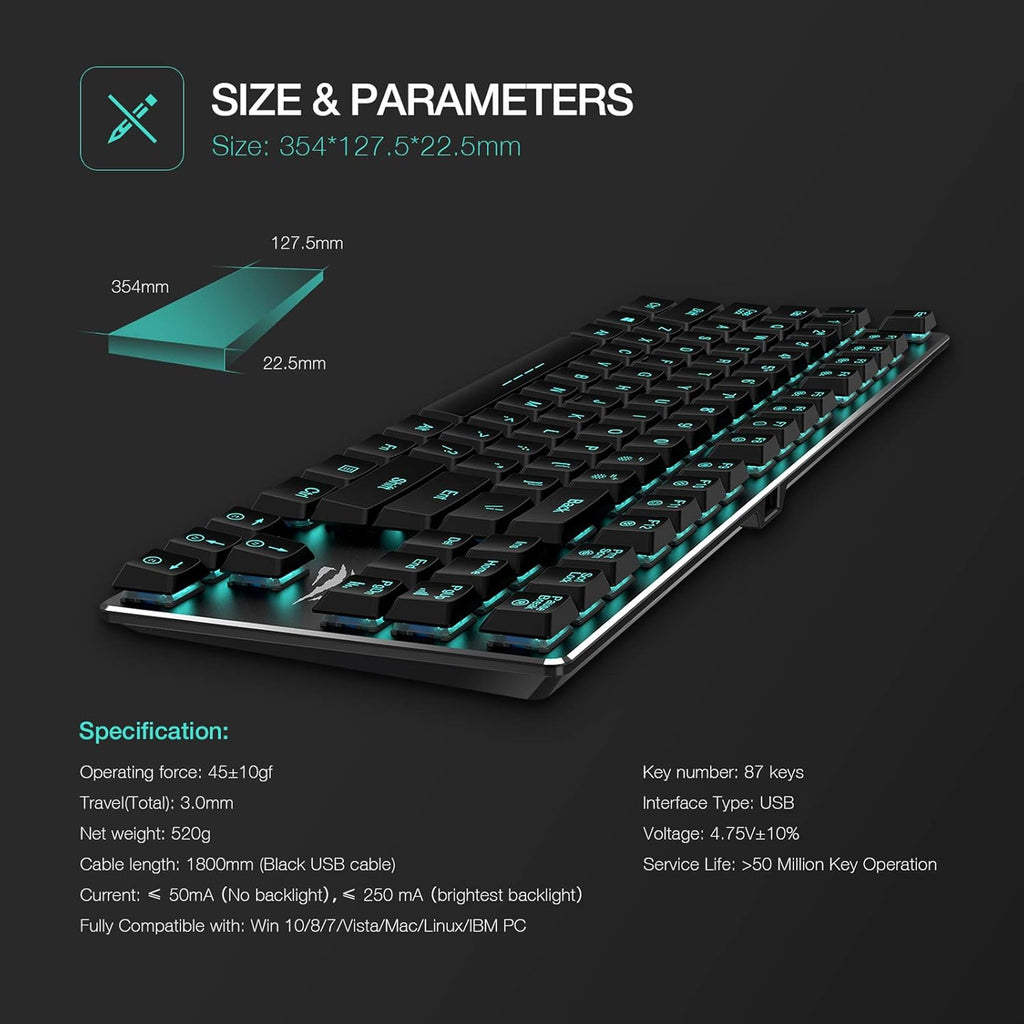 87 Keys Wired Gaming Keyboard with Blue Switches, Black, Pack of 2 O705418