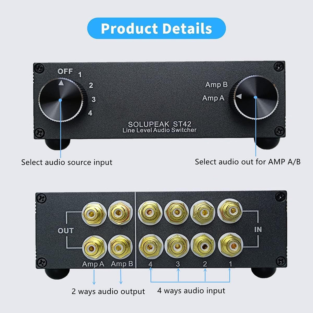 4-Way RCA Audio Switch Splitter Box T208
