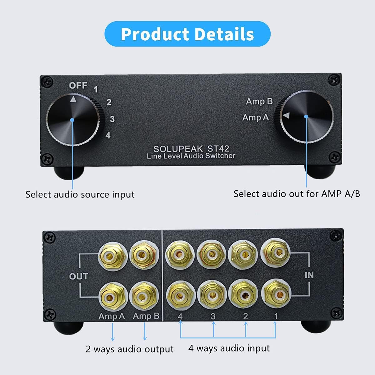 4-Way RCA Audio Switch Splitter Box T208